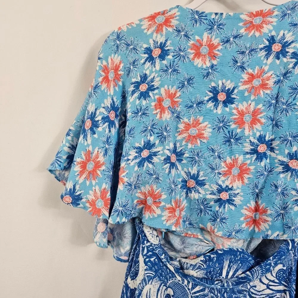 Free People Dark Star Cutout Dress in Blue Floral - Size S